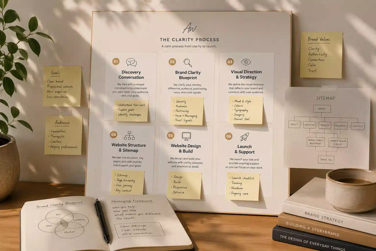 Planning board showing the development of the Practice Clarity process