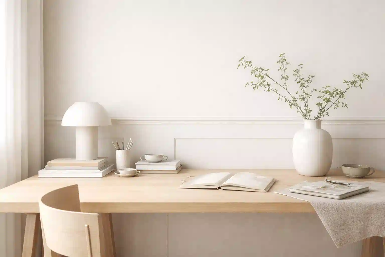 A calm workspace with soft natural light